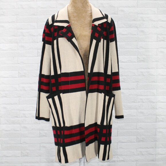 OLIVER BY ESCIO Cardigan Sweater Coat Wrap Plain Duster Outerwear Red Black XL - Picture 1 of 12